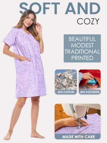 Image of Casual Nights Women's Snap - Front House Dress Short Sleeve Woven Housecoat Duster Lounger Robe with Pockets
