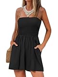 AUXDIO Women's Summer Strapless Casual Romper Smocked Backless Loose Shorts 2025 Beach Sleeveless Jumpsuits Black Small