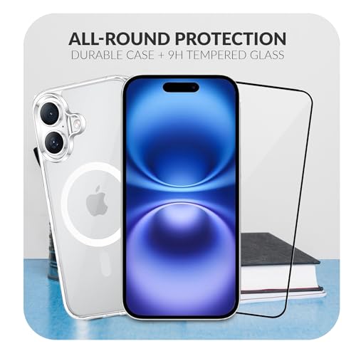 Image of ShieldTech Back Cover Case + Tempered Glass for Apple iPhone 16 Plus | Mag-Safe Compatible | Transparent Mobile Phone Back Cover Case for i Phone 16 Plus | i Phone 16Plus TPU Transparent Case Cover