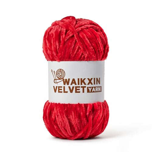 Image of Chunky Chenille Yarn for Crocheting, Baby Yarn for Crocheting Soft, Plush Velvet Yarns, 100g (87.4 yds) Fluffy Yarn for Crochet Amigurumi (Red)