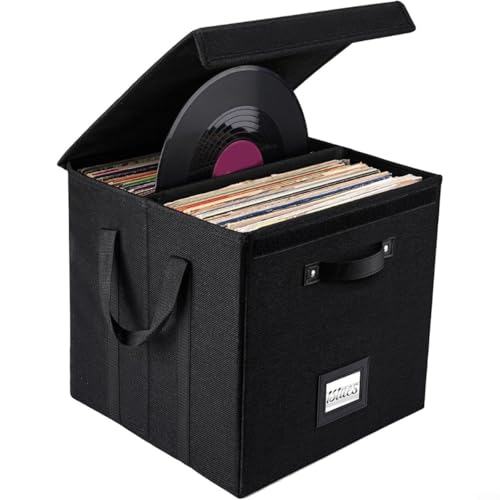 Scatola portaoggetti per dischi in vinile e lino, 33 cm, per organizzare album LP, contiene 120 dischi in tessuto con struttura rinforzata, design impilabile, per casa, ufficio, spazio di