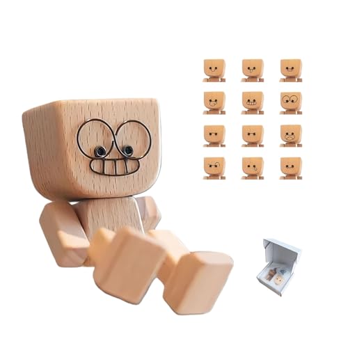 HuangJingYu Wackelnder Holzmann Auto 12 Magnetische Gesichter Wackelnde Holzfigur Schüttelmann Wackelmännchen Holz Holzfigur Wackel Geschenk Idee