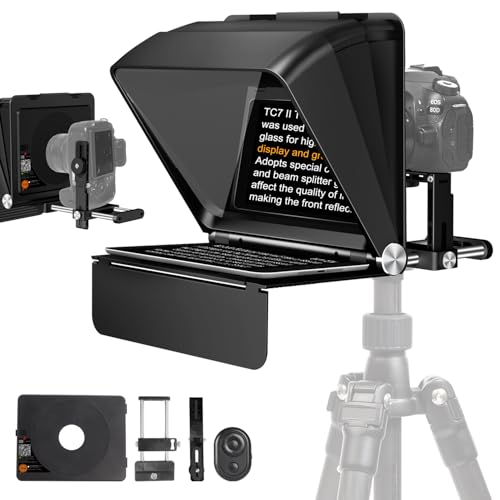 LENSGO Mini teleprompter da 10" per fotocamere, app compatibile con iOS/Android per intervista/lezioni online/vlogger/Live Streaming Prompter supporto 24 – 35 mm obiettivo grandangolare sparare (per
