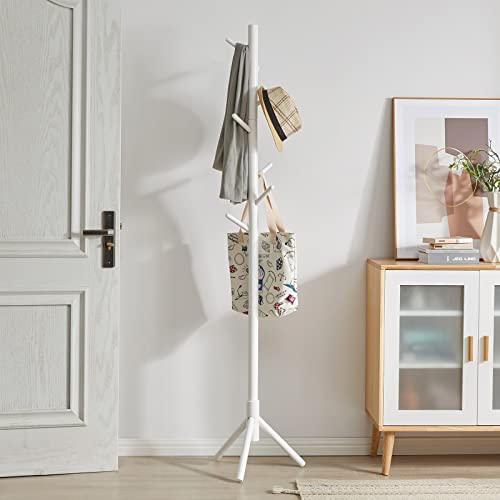 Ymyny Wooden Coat Rack Stand, Free Standing Hall Tree With 8 Hooks Super Easy Assembly, Adjustable Sizes Entryway Coat Rack For Hat, Clothes, Purse, Scarves, Handbags, White, Hd-Uhrf-1194 #TOP4