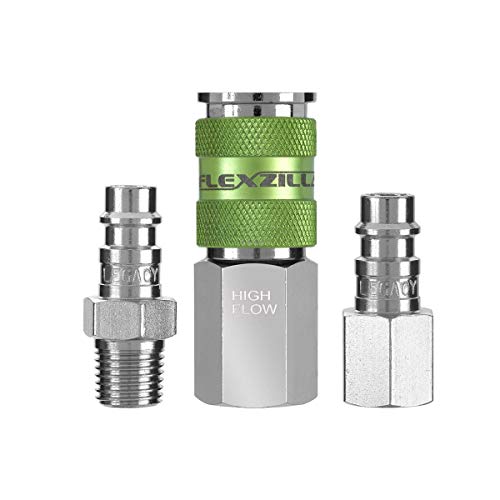 Image of Flexzilla A53452FZ Pro High Flow Coupler and Plug Kits 3 Piece 1 /4 inch NPT | Push to Connect System | Ideal for Spray Guns & Impact Tools | Maximum Efficiency