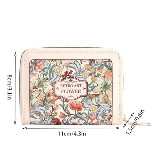 ID Card Case Floral Creative PU Women Wallet Portable Multipurpose Card(Beige-9 Slots)2