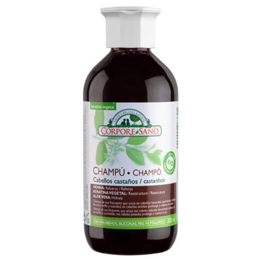 Champú Henna Cabellos Castaños Bio Vegan 300ml Con Henna Orgánica Realza y Protege el Color Limpieza Suave, Brillo y Vitalidad