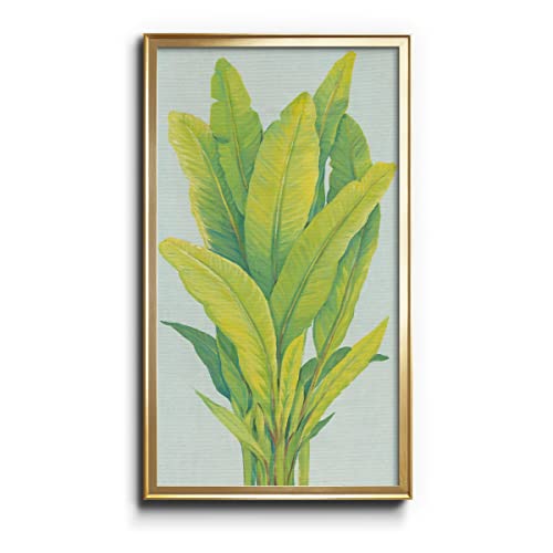 Renditions Gallery Chartreuse Tropical Foliage I 12"x24" inches Gold Framed Green Plants Modern Wall Art Canvas Prints Oil Painting for Living Room Bedroom Bathroom Wall Décor
