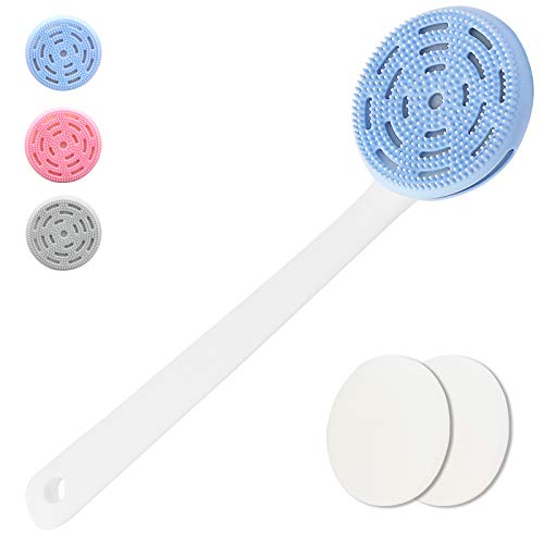 Silicone Back Scrubber for Shower - Extra Long Handle Bath Body Brush w/Sponge Insert for Easy Lather, Exfoliating Body Scrubbers for Men & Women, Remove Cellulite, Massage, Boost Energy
