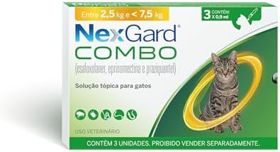 NexGard COMBO Antipulgas, Sarna e Vermes para Gatos de 2,5kg a 7,...