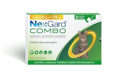Nexgard COMBO Antipulgas e Sarna e Vermífugo para Gatos de 2,5kg a 7,5 kg - 3 aplicadores