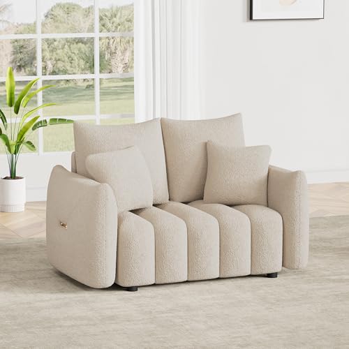 Image of OUYESSIR 56 inch Modern Sofa Couch, Comfy Deep Seat Teddy Cloud Sofa, Upholstered 2-Seater Boucle Couch, Oversized Loveseat for Living Room, Bedroom, Office, Apartment, Light Brown