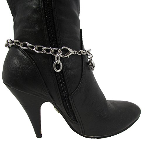 Tfj Women Western Fashion Boot Chain Bling Bracelet Silver Metal Skeleton Skulls Shoe Biker Charm #TOP3