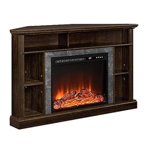 Ameriwood Home Overland Corner Fireplace TV Stand for TVs up to 50 Inch, Replaceable Electric Fireplace Insert Heater, Remote Control, Timer, Realistic Log and Flame Effect, Espresso Ameriwood Home Overland Corner Fireplace TV Stand for TVs up to 50 Inch Replaceable Electric Fireplace Insert Heater Remote Control Timer Realistic Log and Flame Effect Espresso