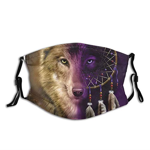 Native American Wolf Print Face Mask-Adjustable Ear Loops|Reusable-With Filter Pocket-Unisex Balaclava Bandana Cloth
