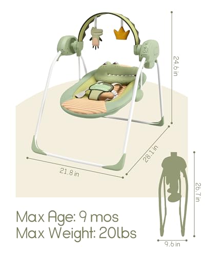 Image of Baby Swings for Infants, Portable Baby Swing with Adaptable Speed, Music and Timer, Infant Swing for Babies 0-6 Months 6-20 lbs, Indoor /Outdoor Use