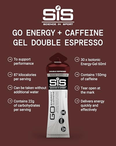 Science In Sport GO Isotonic Energy Gels, Running Gels with 22 g Carbohydrates, Low Sugar, Double Espresso Flavour, 60ml (30 Packs)