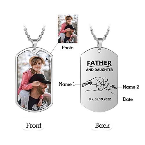Picture Necklace Personalized Photo For Men Dad Fathers Day Custom Name Dog Tag Necklace For Men Boyfriend Grandpa Memorial Necklace With Picture (3- Father And Daughter) #TOP6