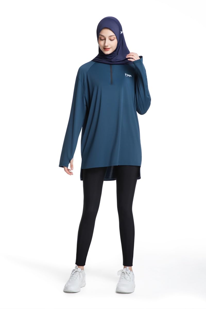 Modest Long Sleeve Shirts for Women Quick Dry Athletic Top Yoga Running Workout Tees for Muslim Women