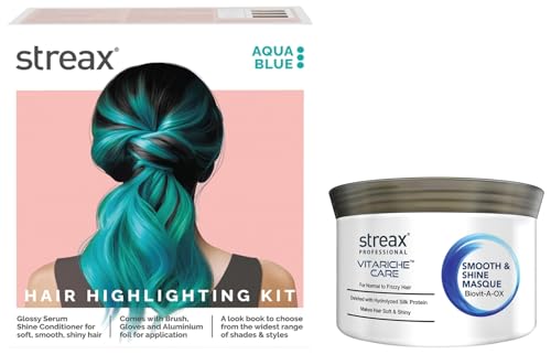 Streax Vitariche Care Smooth And Shine Masque, Fresh Fragrance For Dry Hair Type, 200G,1 Count Hair Colour Highlight Kit | Blue Hair Colour, Aqua Blue – Pack of 1