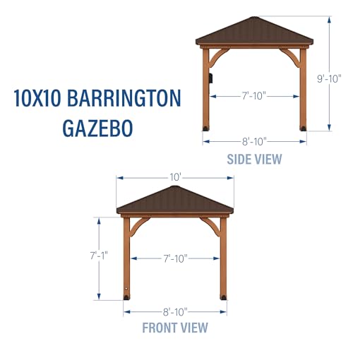 Backyard Discovery Barrington 10' x 10' Cedar Wood Outdoor Gazebo Pavilion with Hardtop Galvanized Steel Hip Roof, Snow Support, Wind Resistance, PowerPort, Shade for Garden, Patio, Deck, Entertaining - image 3