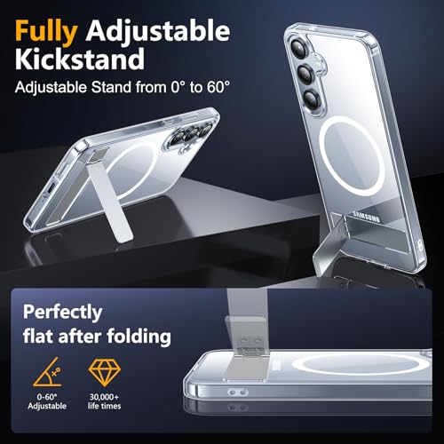Image of SPIDERCASE Magnetic for Samsung Galaxy S25 Case, [3 Stand Ways][ Military Grade Drop Protection] with Invisible Stand Shockproof Slim Case for Samsung Galaxy S25 6.2 inch, Clear