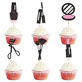 Ercadio 24 Pack Glitter Makeup Cupcake Toppers Lipstick Cake Picks Makeup Box Cupcake Decors with Eyelash Curler Makeup Brushes for Bridal Shower Cosmetics Party Decorations Supplies Nail Pink