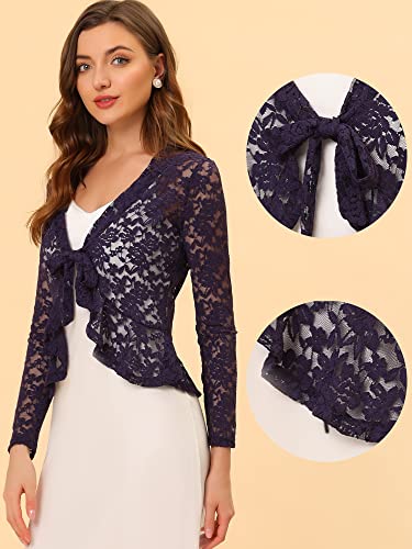 Image of Allegra K Bolero Shrug for Women's Lace Cardigan Tie Front Crop Ruffled Formal Dressy Wedding Shrugs