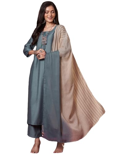 Kurta femme droite respirant ensemble pantalon dupatta vêtement ethnique