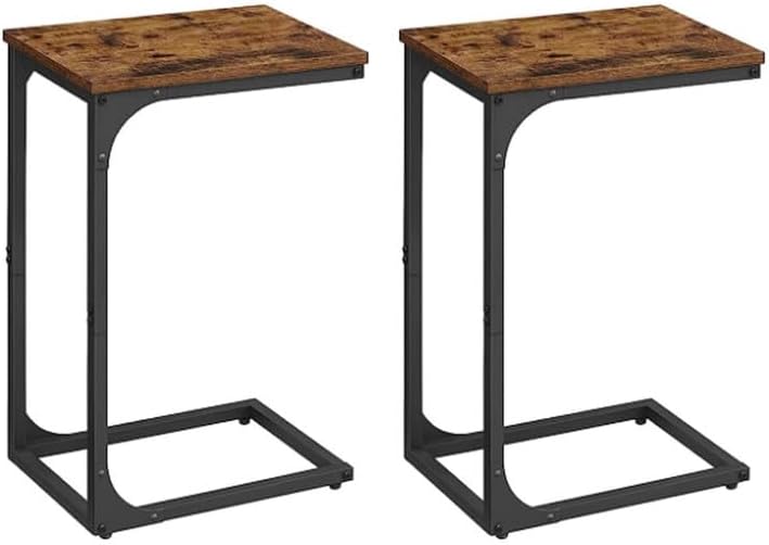 VASAGLE Set of 2 C-Shaped Side Table, Bedside Table, Sofa Side Table, Coffee Table, with Metal Frame, Industrial, for Living Room, Bedroom, Rustic Brown and Black LET354B01