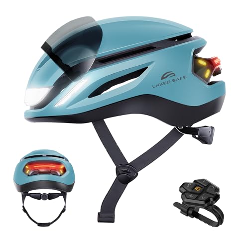 Image of ASIEVIE Smart Adult Bike Helmet with Detachable Protective Visor, 1250mA, Bluetooth, Magnetic Buckle, Remote Control LED Turn Signals,Auto Brake Blinke,NTA8776 (Peacock Blue, M)