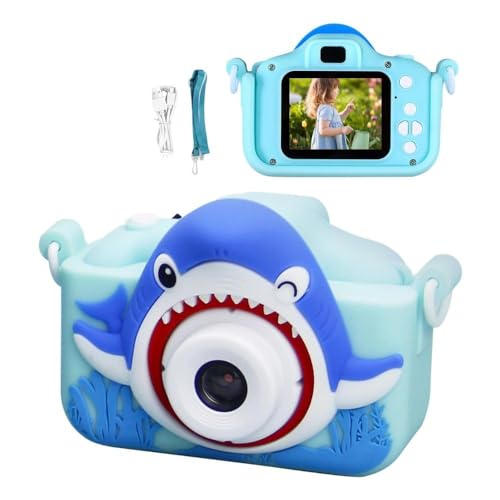 Image of Digital Mini Camera for Kids (Ages 3-12) - Fun Unicorn Silicone Cover, Perfect Toy for Boys & Girls (Shark-Blue)