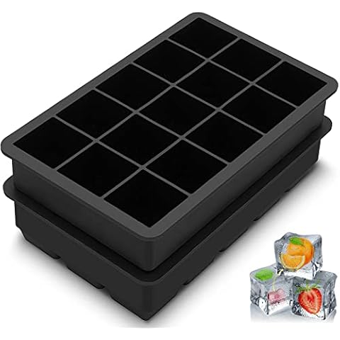 Ice Cube Tray, Pack of 2 Large Silicone Ice Cube Trays BPA Free 15 Cavity Ice Trays Ice Cube Trays for Whisky Cocktail and Homemade Stackable Easy Release Reusable Cover