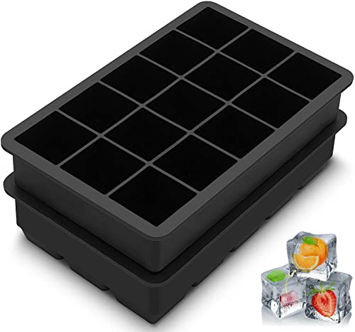 Cubitera de hielo de silicona grande, 2 unidades, sin BPA, 15 cavidades para cócteles de whisky caseros, apilable, reutilizable Cover