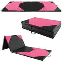 COSTWAY 300 x 120 cm Turnmatte klappbar, Weichbodenmatte Dicke 5cm, Sportmatte mit Klettverschlüssen & Tragegriffen, Gymnastikmatte für Zuhause, Trainingsmatte Yogamatte (Rosa + schwarz)