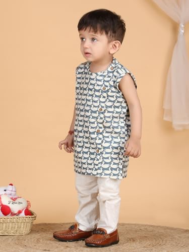 Image of POLKA TOTS Pure Cotton New Born Dress | Ultra-Soft, Breathable & Lightweight Sleeveless Jhabla Pant Set for Baby Boys & Girls | Baby Summer Clothes | Traditional Jabla & Pyjama Set for Newborns