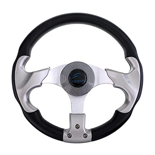 Bisavch Universal Replacement 12.4''/31.5cm Aluminum Alloy Yacht Marine Pontoon Boat Steering Wheel 3 Spoke 3/4'' Shaft & Soft PU Foam Grip