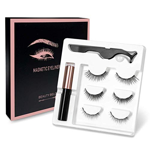 Magnetic Eyelash and Eyeliner Kit - Magnetic Eyeliner for Magnetic Lashes Set, Reusable False Lashes Different Style with Tweezers (Three pairs)