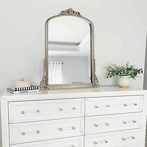 Traditional Arched Mirror Baroque Large Decorative Wall Mirror Bathroom Vanity Rectangle Wall Mirror,36''X28'',Antique Silver #TOP1