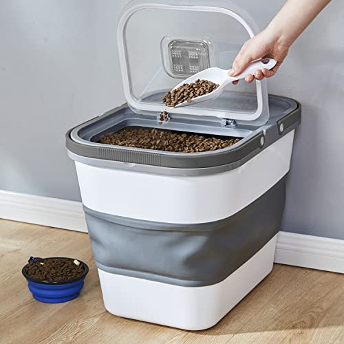 Sonkonia 35Lbs Large Dog Food Storage Container, Foldable Pet Food Container With Scoop, Collapsible Food Storage Bin With Airtight Lid For Cat Food And Cat Litter, Grey #TOP2