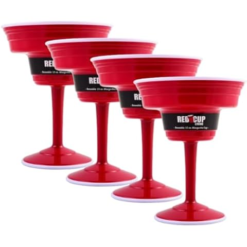 Red Cup Living Margarita Red Glasses Set of 4, 15 oz Large Glasses | Red Cup Style Margarita Cups, BPA Free Giant Margarita Glass, Dishwasher Safe Glasses | Perfect for Patio Parties, BBQ and Camping Cover