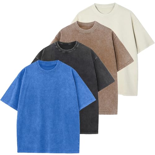 Image of Men's Oversized Cotton T-Shirts Loose Fit Vintage Washed Tee Unisex Short Sleeve Casual Shirts Tops