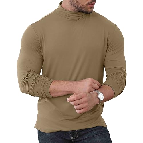 Uni Clau Mens Mock Turtleneck Long Sleeve Shirts Fashion Pullover Sweater Slim Fit Undershirt Featuring Basic Top3