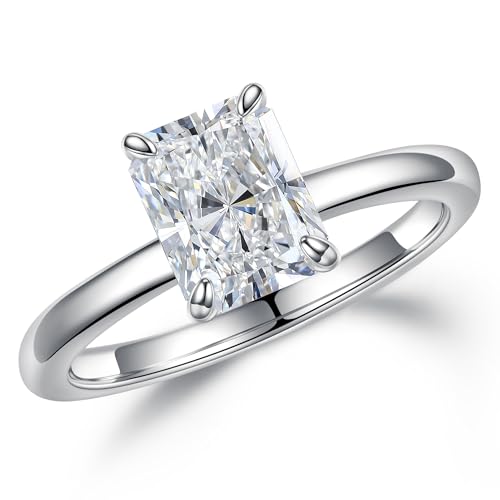 MOOSEA Moissanite Rings for Women, 2ct D Color VVS1 Clarity Brilliant Radiant Cut Solitaire Lab Created Moissanite 4 Prong Moissanite Wedding Rings for Women Sterling Silver Moissanite Promise Rings