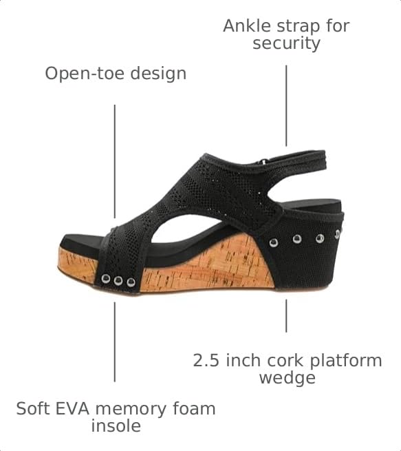 Image of Corkys Footwear Womens Carley Wedges, Featuring Corkys EVA Foam Cushioned Insoles, A 2.5 Inch Heel, Lightweight For All Day Wear, And Hook And Loop Closure