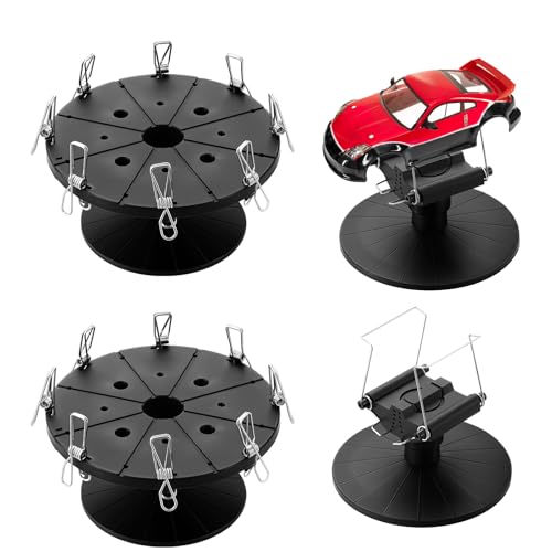 Yalikop 2 Sets Spray Work Painting Stands Rotating Model Painting Stand Holders with 8 Pcs Crocodile Clips Plastic Miniature Holder Base Tools for DIY Model Cars Airplanes Airbrush Hobby Parts