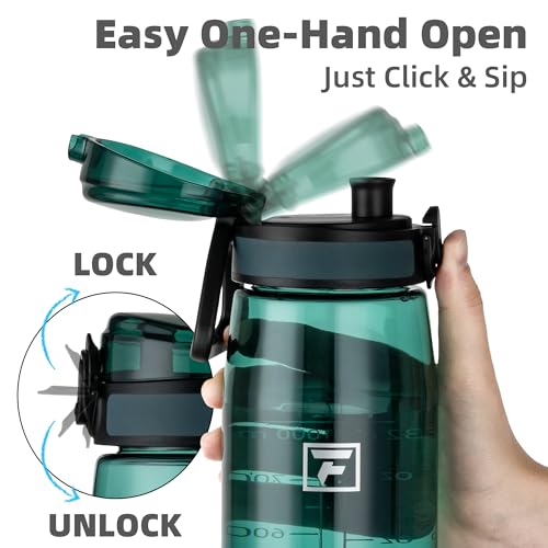 Image of Fanhaw 32 oz Clear Plastic Water Bottle, BPA Free Leakproof Tritan Sports Water Bottle with Chug Lid, Wide Mouth Reusable Bottle for Gym, Travel, School & Office (Dark Green)
