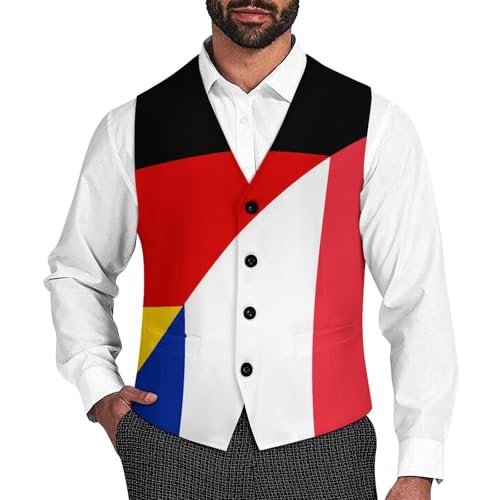 France And Germany Flag Trendy Vest Suit for Men V Neck Formal Dress Waistcoat Vests Business Slim Fit