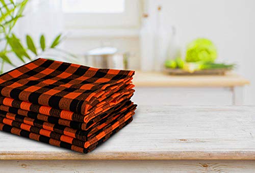 Urban Villa Dinner Napkins Buffalo Checks Cloth Napkins Set Of 12 Orange/Black Color Checks 100% Cotton Dinner Napkins Size 20X20 Inches Cloth Napkins Hotel Quality Dinner Napkins #TOP3