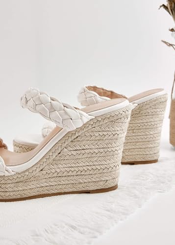 Image of Coutgo Womens Wedge Platform Sandals Espadrilles Two Strap Woven Slip On Summer Cute Slide Sandals